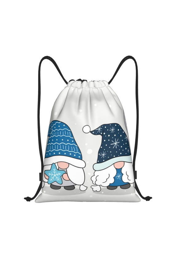 Snow Gnome for Winter Print Drawstring Backpack Bag,Waterproof Draw String Back Sack, Gym Drawstring Bags Swim Bag For Unisex