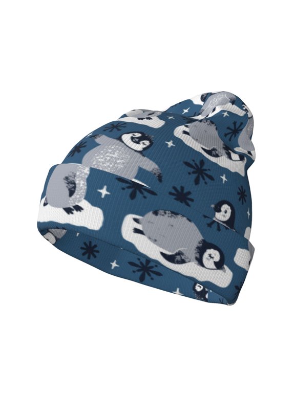 Snow Penguin Winter Beanie for Men Women Beanie Knit Hat Cuffed Cap Beanie Knit Chunky Snow Cap
