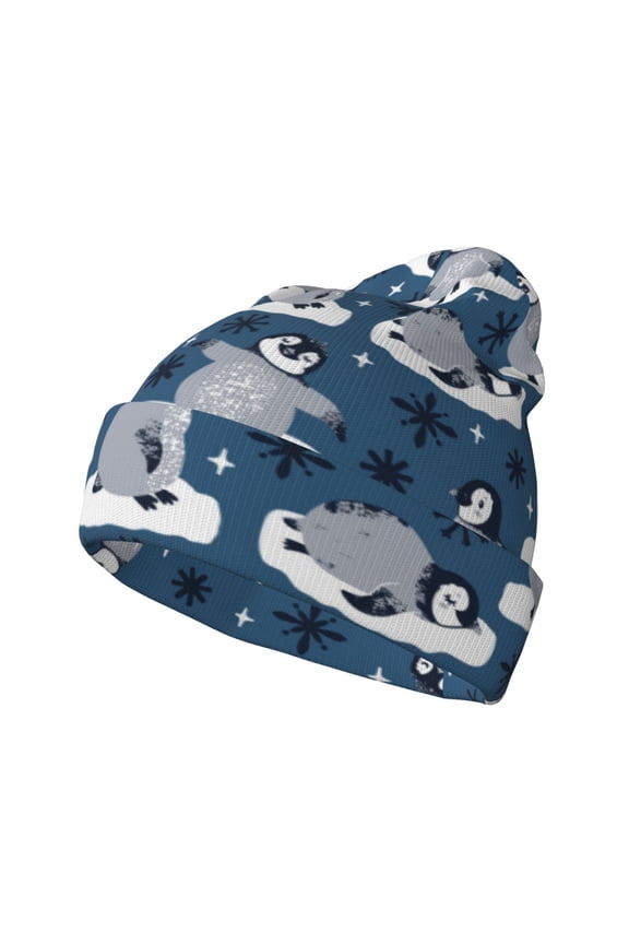 Snow Penguin Winter Beanie for Men Women Beanie Knit Hat Cuffed Cap Beanie Knit Chunky Snow Cap