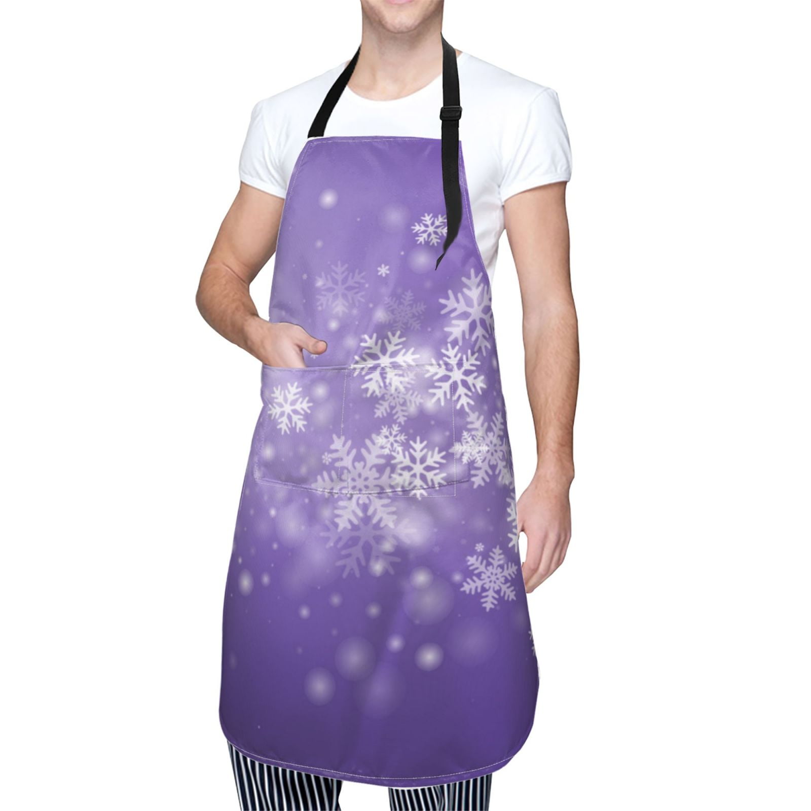 Kdxio Snowfall Sky White Purple Apron with Pockets Adjustable Kitchen Aprons for Men Women Waterproof Aprons for Cooking,Drawing,Crafting, Baking Household Cleaning
