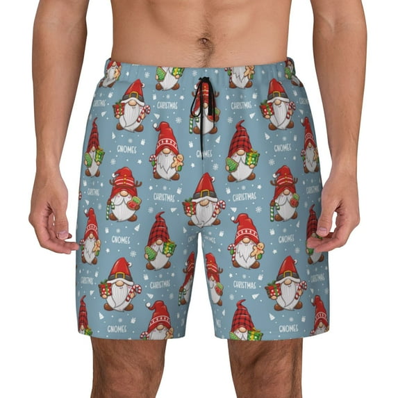 Kdxio Snowflake Christmas gnome Print Men's Swim Trunks with Compression Liner 7 Inch Inseam Quick Dry Swim Shorts