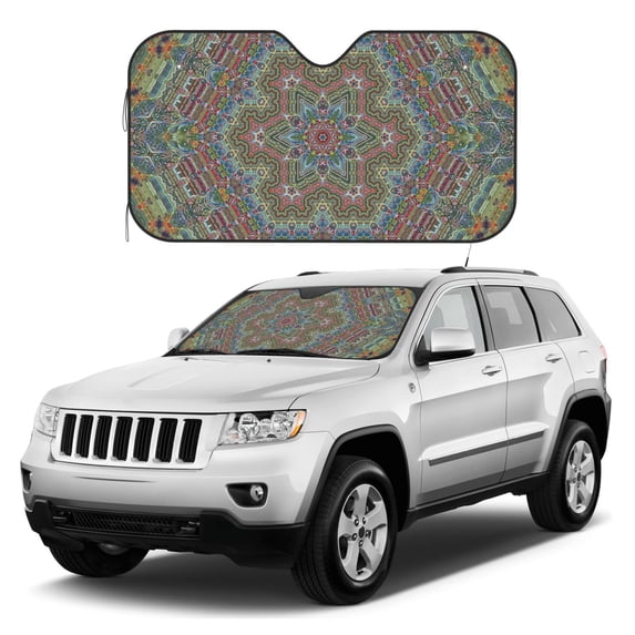 Kdxio Snowflake Colorful Print Windshield Sun Shade, Foldable Sun Blocker for Car,Truck,SUV Automotive Interior Sun Protection,Reflective Shade for Front Windshield(Medium)