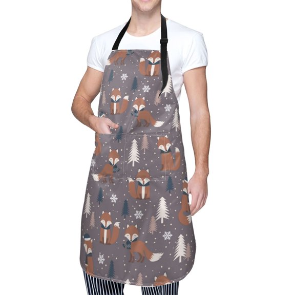 Kdxio Snowflake Fox Apron with Pockets Adjustable Kitchen Aprons for Men Women Waterproof Aprons for Cooking,Drawing,Crafting, Baking Household Cleaning