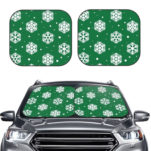 Kdxio Snowflake Print 2-Piece Sun Shade Front Windshield - Foldable Car Front Window Sunshades For Most Sedans Suv Truck