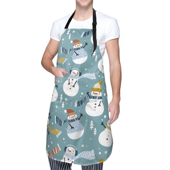 Kdxio Snowflake Scarf Snowman Apron with Pockets Adjustable Kitchen Aprons for Men Women Waterproof Aprons for Cooking,Drawing,Crafting, Baking Household Cleaning