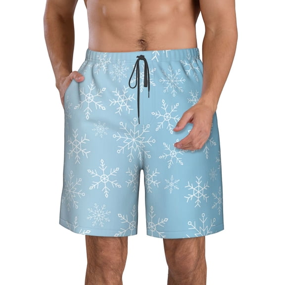 Kdxio Snowflake Snowing Pattern Mens Casual Shorts - Drawstring Summer Beach Sports Shorts for Men