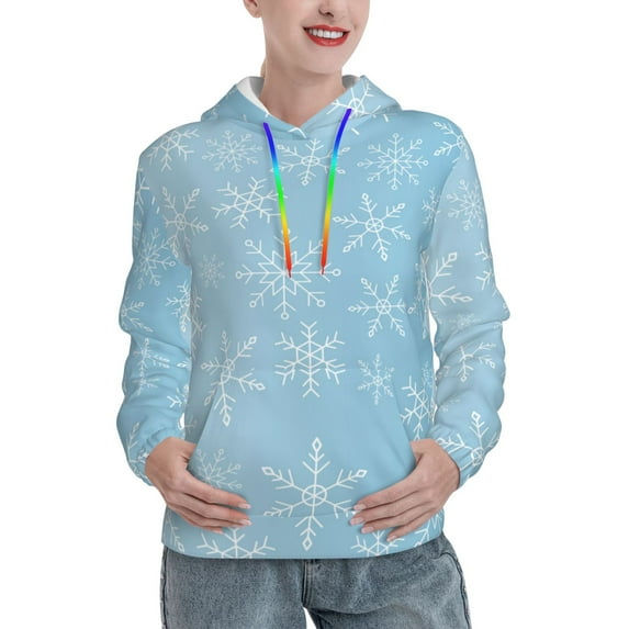 Kdxio Snowflake Snowing Print Womens Oversized Hoodies Sweatshirts Hooded Pullover Tops Sweaters Casual-Small