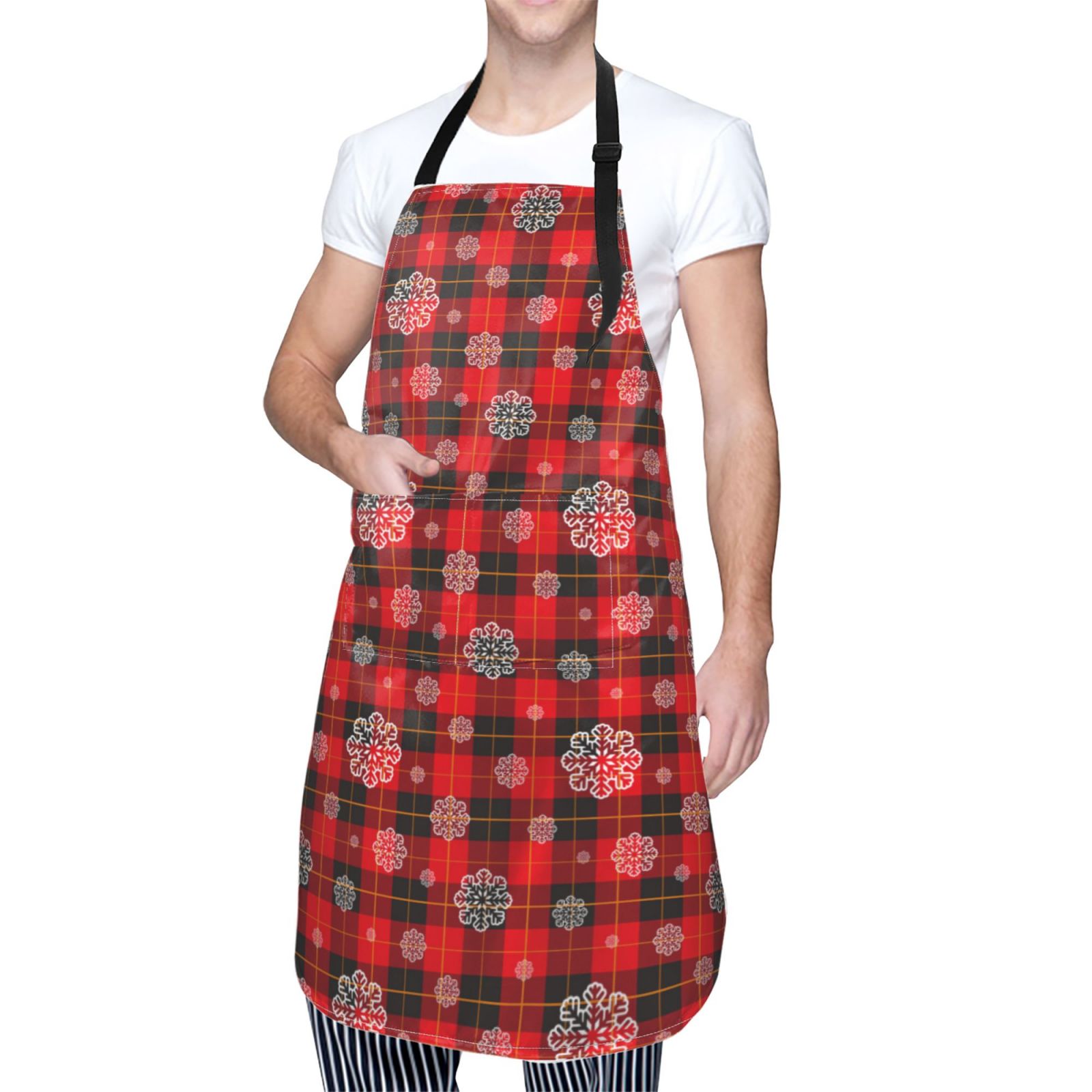 Kdxio Snowflakes On A Buffalo Plaid Apron with Pockets Adjustable Kitchen Aprons for Men Women Waterproof Aprons for Cooking,Drawing,Crafting, Baking Household Cleaning