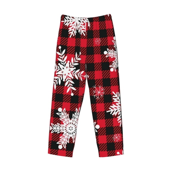 Kdxio Snowflakes On A Buffalo Plaid Print Men's Sleep Pajama Pant Lounge Pants with Pockets