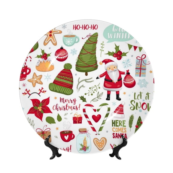 Kdxio Snowflakes Santa Claus Bone China Decorative Plate Ceramic Decorative Plate for Home Office Wall Stand Decorative Plates for Home Bedroom-8in