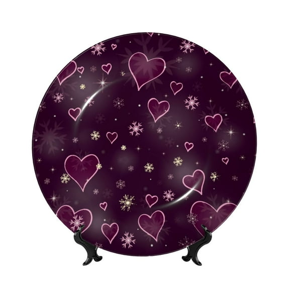 Kdxio Snowflakes and Hearts Bone China Decorative Plate Ceramic Decorative Plate for Home Office Wall Stand Decorative Plates for Home Bedroom-8in