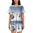 thumbnail image 1 of Kdxio Snowman And Christmas Tree Print Pajamas Sets for Women Short-Sleeved Pjs with Lounge Shorts Two Piece Sleepwear S-4XL, 1 of 8