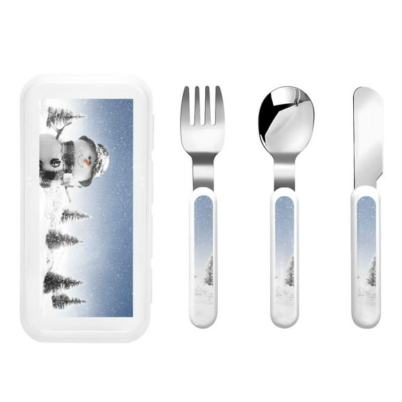 Kdxio Snowman And Christmas Tree Toddler Utensils Set - Kids Silverware Set, Set Kids Utensils Set with Case for Preschooler Children