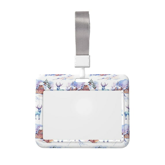 Kdxio Snowy Cottage Holiday Scene Card Badge Holder Work Badge Sleeve for Office, School, Factory, ID Credit Cards, Driver Licenses and Passes