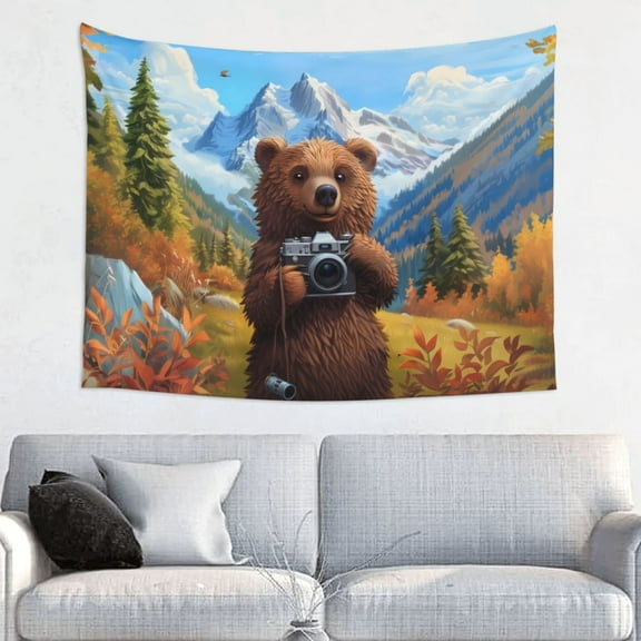 Kdxio Snowy Mountain Photography Bear Wall Hanging Tapestries Banner For Bedroom College Dorm Home Living Room Party Decor 29X37 In