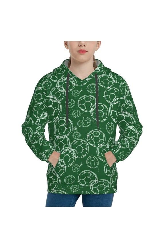 Soccer Pattern Boys Athletic Unisex Boys Girls Hoodie with Pocket Sweatshirts-Large