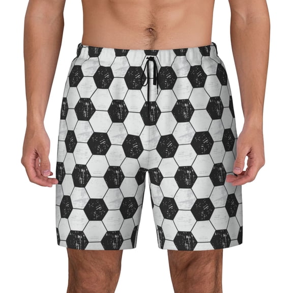 Kdxio Soccer Print Men'S Swim Trunks With Compression Liner 7 Inch Inseam Quick Dry Swim Shorts
