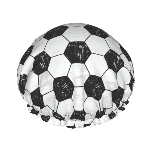 Kdxio Soccer Print Shower Cap for Women,Elastic and Reusable,Double Waterproof Layers Bathing Hat