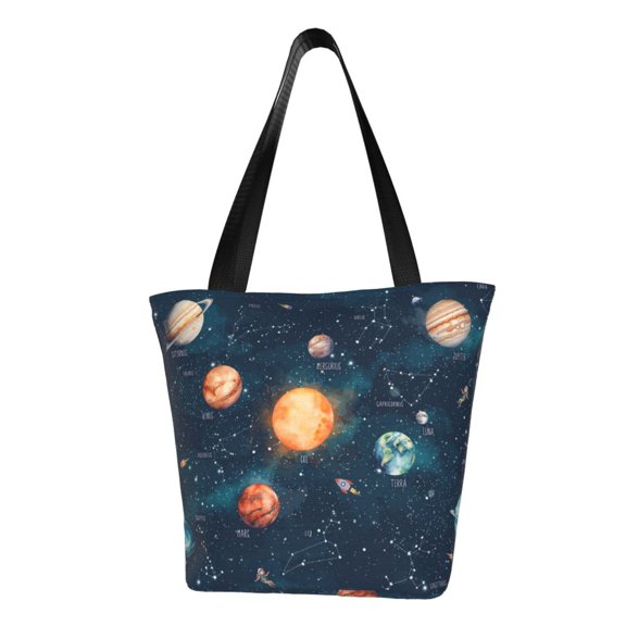Kdxio Solar System And Planets Women Reusable Grocery Bags Foldable Ripstop,Reusable Shopping Bags for Shopping,Gym,Gift