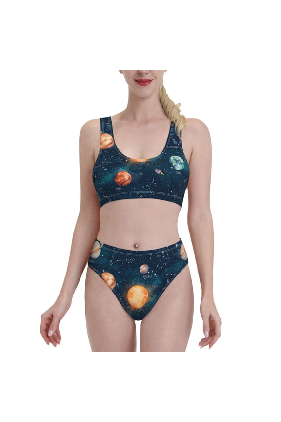 Solar System And Planets for Womens High Waisted Bikini Top Sports Style Two Piece Bathing Suits