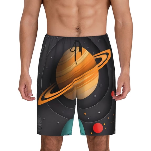 Kdxio Solar System Paper Art Print Mens Sleep Shorts Bottoms Soft Comfy Pajama Wear Pants with Drawstring Pockets