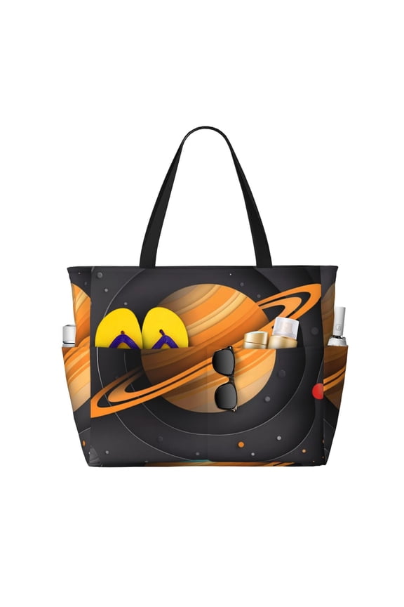 Solar System Paper Art for Beach Bag for Women Large Beach Tote Bag Waterproof Sandproof Swim Bag with Zipper Pockets Beach Vacation Travel