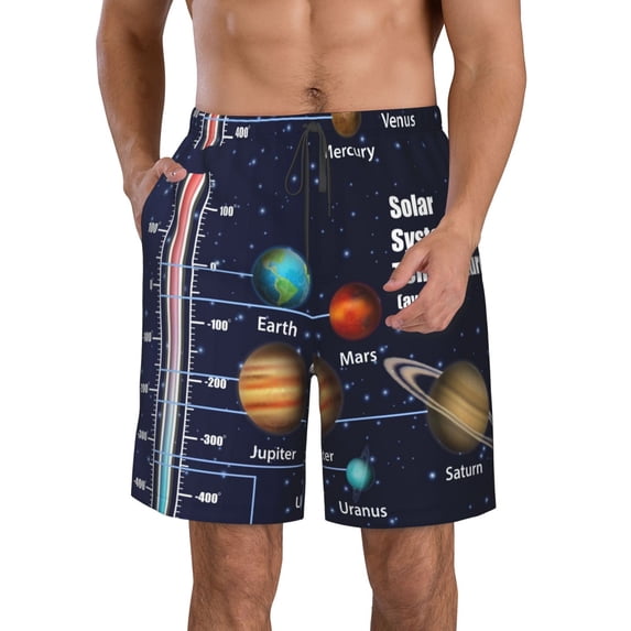 Kdxio Solar System Pattern Mens Casual Shorts - Drawstring Summer Beach Sports Shorts for Men