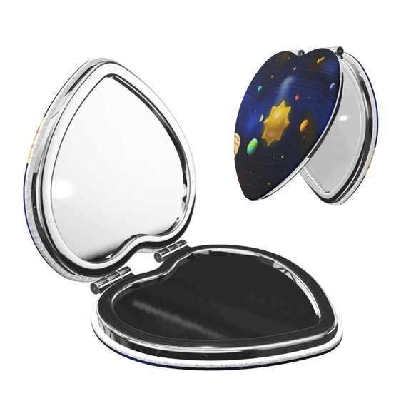 Kdxio Solar System Pocket Mirror, 1X/2X Travel Makeup Mirror 2-Sided Folding Small Mirror Portable Double-Sided Magnifying Cosmetic Mirror for Gift-Heart Shape