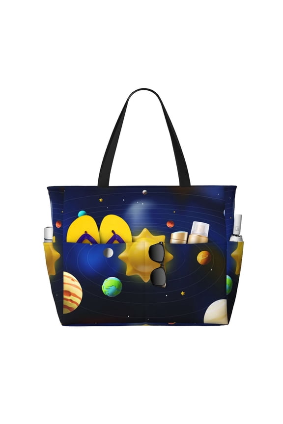 Solar System for Beach Bag for Women Large Beach Tote Bag Waterproof Sandproof Swim Bag with Zipper Pockets Beach Vacation Travel