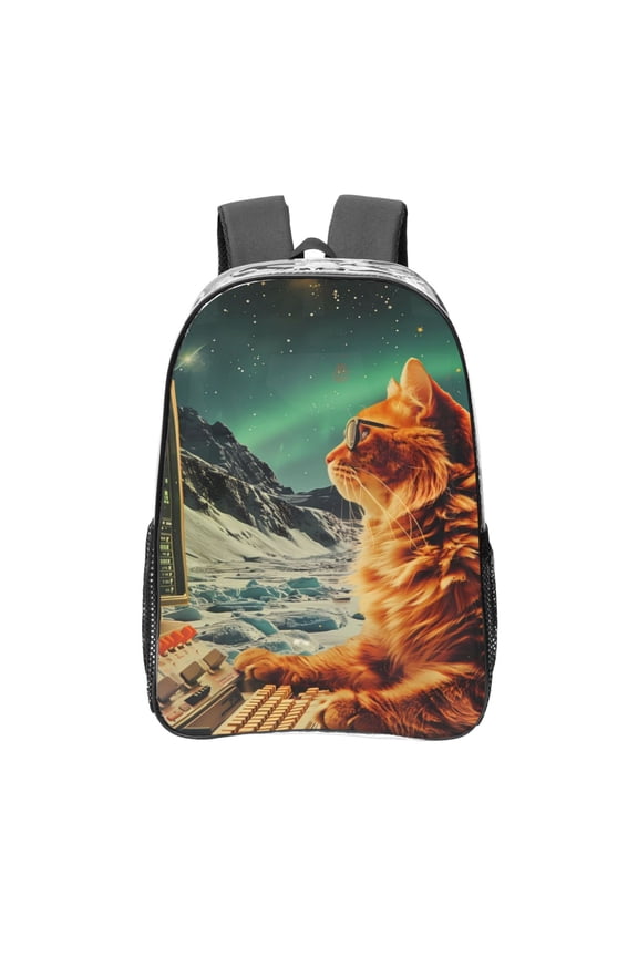 Space Adventurer Cat Clear Backpack, Transparent Bookbag for School for Women Men, Capacity Clear Bag for College, Travel