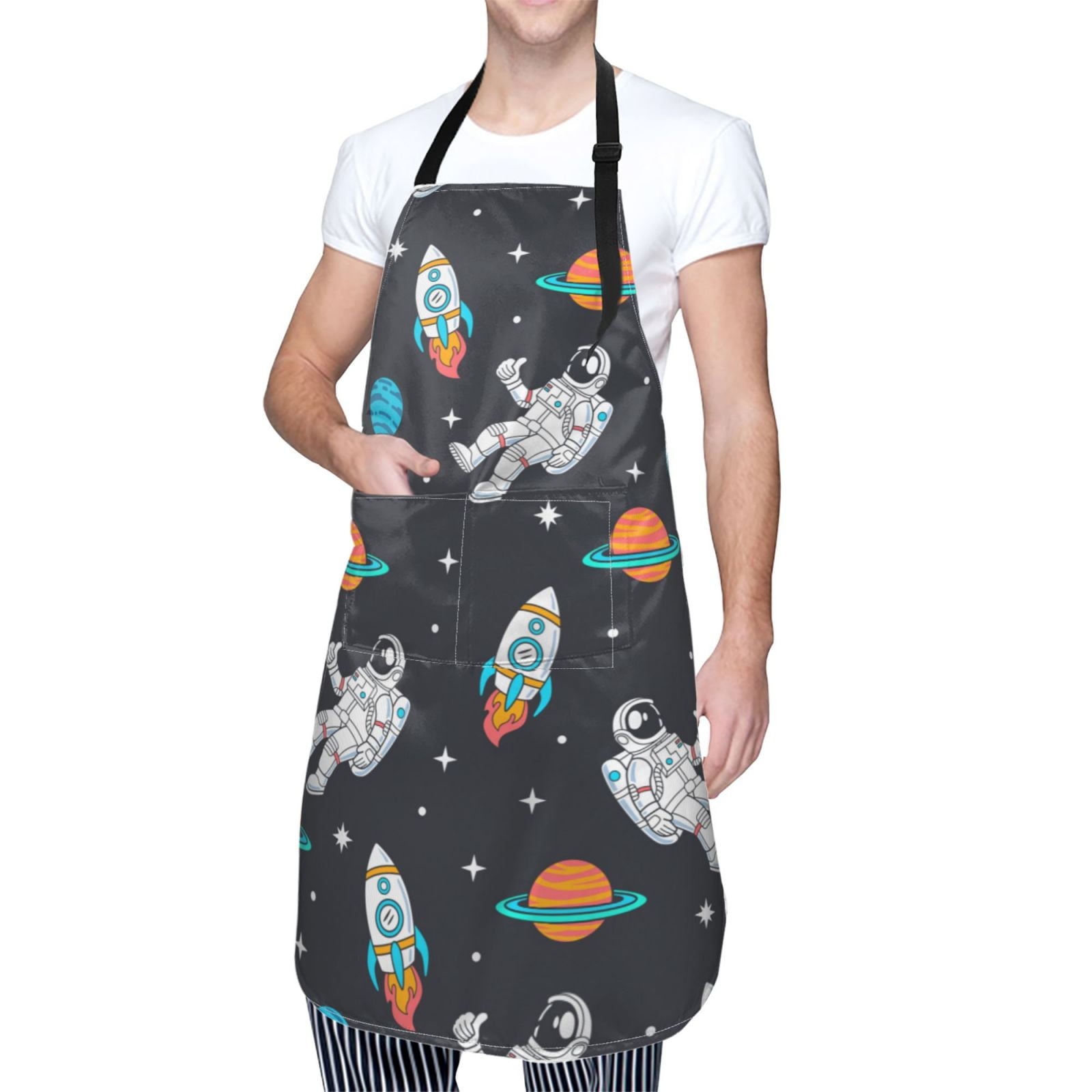 Kdxio Space Apron with Pockets Adjustable Kitchen Aprons for Men Women Waterproof Aprons for Cooking,Drawing,Crafting, Baking Household Cleaning