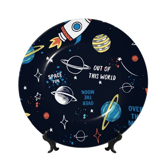 Kdxio Space Bone China Decorative Plate Ceramic Decorative Plate for Home Office Wall Stand Decorative Plates for Home Bedroom-8in
