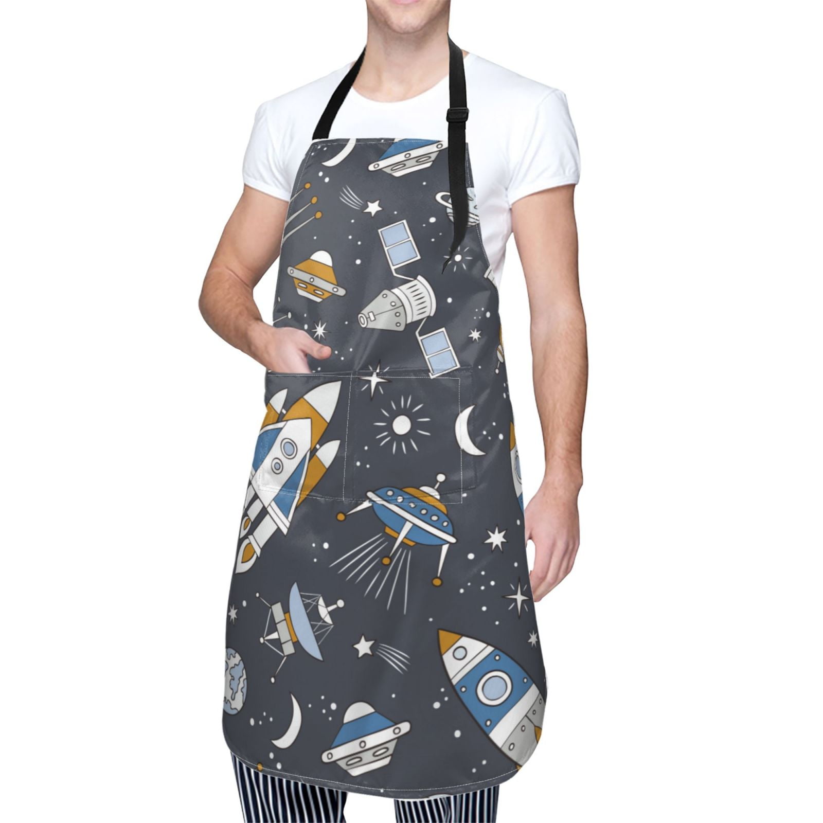 Kdxio Space Cars Apron with Pockets Adjustable Kitchen Aprons for Men Women Waterproof Aprons for Cooking,Drawing,Crafting, Baking Household Cleaning