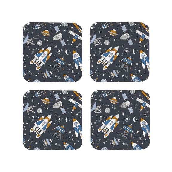 Kdxio Space Cars Funny Coasters,4 Pcs Leather Coasters,Housewarming Gifts,Protect Furniture From Water Marks Scratch And Damage