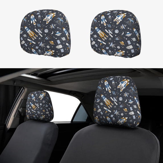 Kdxio Space Cars Pattern Print 2 Piece Car Head Rest Covers Set Auto Front/Rear Seats Headrest Cover Universal Fit Most Cars,Sedan, SUV