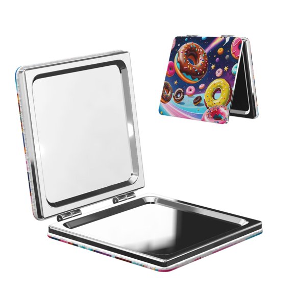 Kdxio Space Colorful Donut Pocket Mirror, 1X/2X Travel Makeup Mirror 2-Sided Folding Small Mirror Portable Double-Sided Magnifying Cosmetic Mirror for Gift-Square