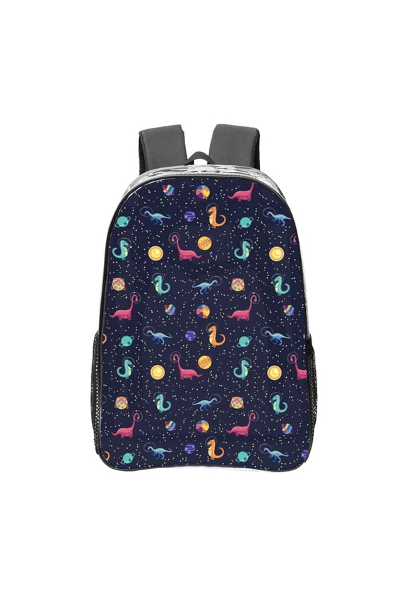 Space Dinosaur Clear Backpack, Transparent Bookbag for School for Women Men, Capacity Clear Bag for College, Travel