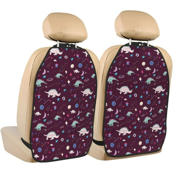 Kdxio Space Dinosaur Print 2 Pack Car Kick Mat Seat Cover Back Protector Mat with Pockets for Organizer Backseat Protector and Storage Anti Kick Pad for Vehicles