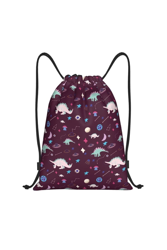 Space Dinosaur Print Drawstring Backpack Bag,Waterproof Draw String Back Sack, Gym Drawstring Bags Swim Bag For Unisex