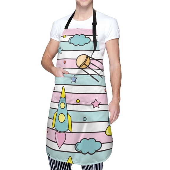 Kdxio Space Doodle Apron with Pockets Adjustable Kitchen Aprons for Men Women Waterproof Aprons for Cooking,Drawing,Crafting, Baking Household Cleaning
