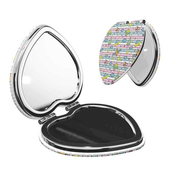 Kdxio Space Doodle Pocket Mirror, 1X/2X Travel Makeup Mirror 2-Sided Folding Small Mirror Portable Double-Sided Magnifying Cosmetic Mirror for Gift-Heart Shape
