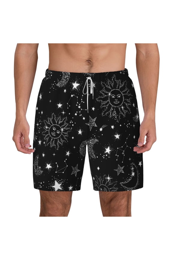 Space Galaxy Print Men'S Swim Trunks With Compression Liner 7 Inch Inseam Quick Dry Swim Shorts