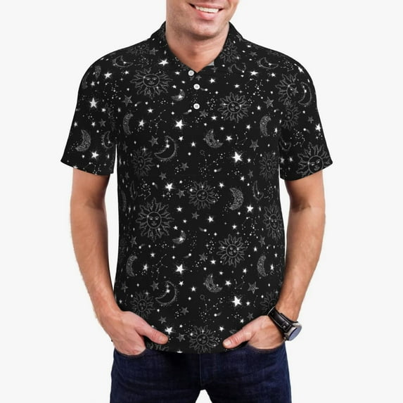 Kdxio Space Galaxy Print Men's Short Sleeve Polo Shirt,Midweight Men's Shirt