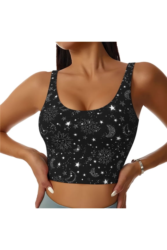 Space Galaxy Print Workout Crop Tank Top for Women Racerback Yoga Tank Tops Athletic Sports Shirts Exercise Undershirts