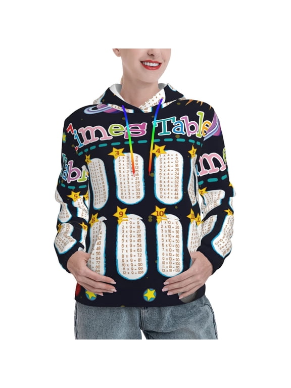 Space Math Times Tables Print Womens Oversized Hoodies Sweatshirts Hooded Pullover Tops Sweaters Casual-Small