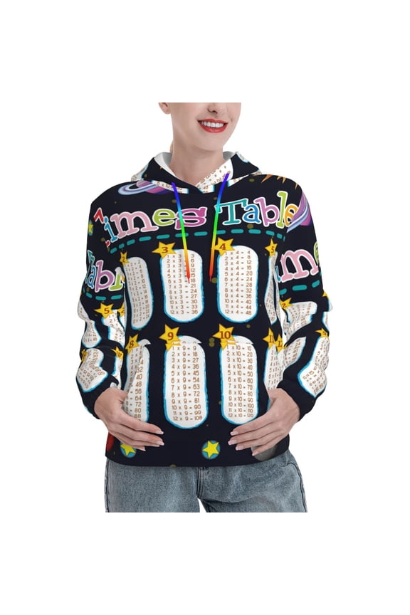 Space Math Times Tables Print Womens Oversized Hoodies Sweatshirts Hooded Pullover Tops Sweaters Casual-Small