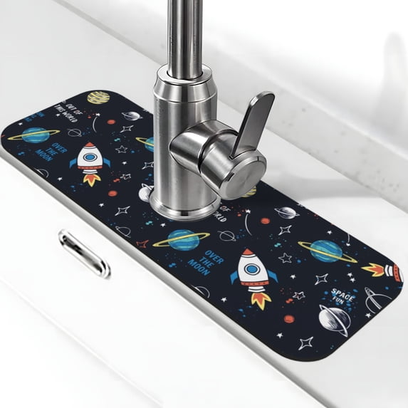 Kdxio Space Pattern Non-Slip Diatom Mud Faucet Drain Pad,Self Absorbent Mat for Kitchen Sink for Variety Kitchen & Bathroom Countertops