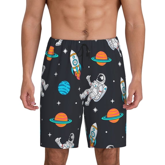 Kdxio Space Print Mens Sleep Shorts Bottoms Soft Comfy Pajama Wear Pants with Drawstring Pockets
