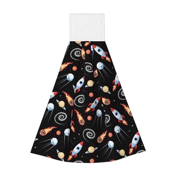 Kdxio Space Rocket Hand Towel with Loop Hanging Towel Absorbent Tie Towels for Kitchen Tea Bar Bathroom Decor