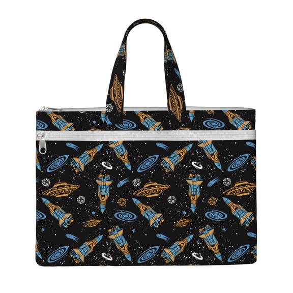Kdxio Space Rockets File Tote Document Bag Business Briefcase Bag Document Organizer Tote Briefcase for Letter A4 Files Business Teacher Office Bag